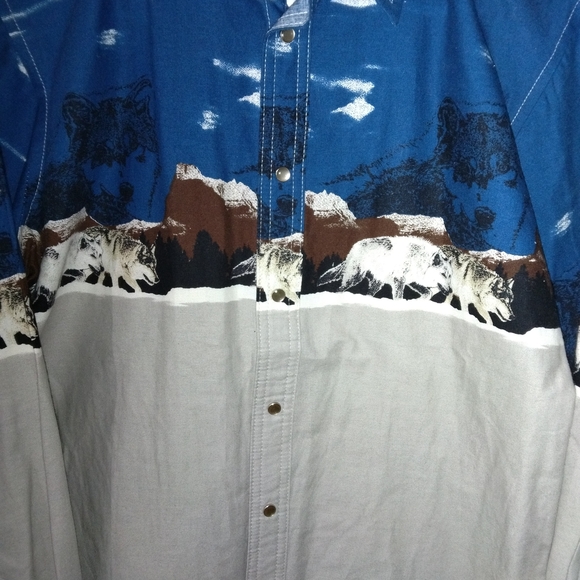 Wrangler Blue and Gray Kids Button Down Shirt - Picture 2 of 6